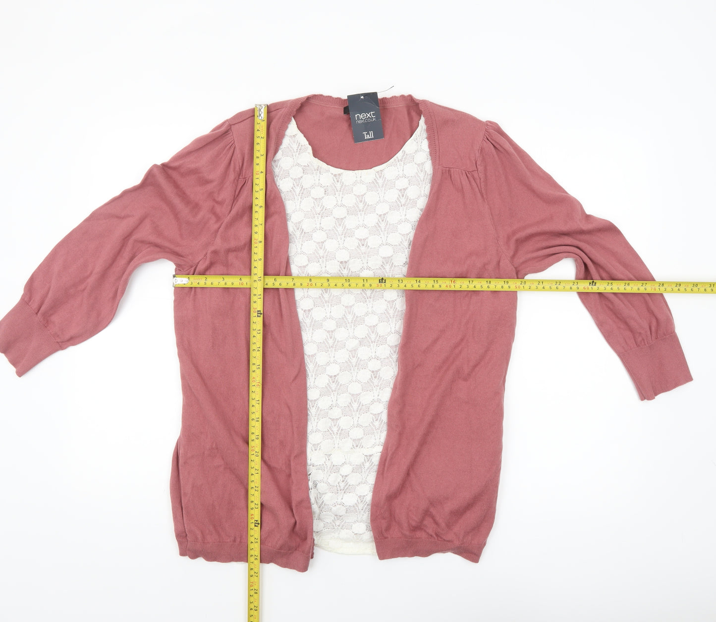 Next Women Tall Pink Lace Panel Cotton Cardigan Size 16