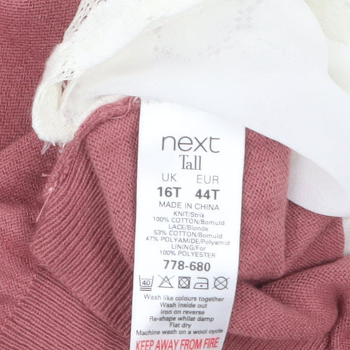 Next Women Tall Pink Lace Panel Cotton Cardigan Size 16