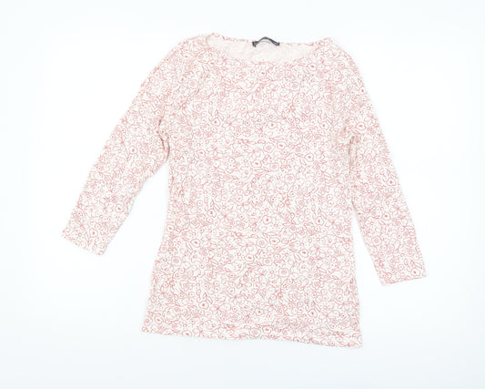Marks and Spencer Women's White Floral Long Sleeve Cotton T-Shirt Size 6
