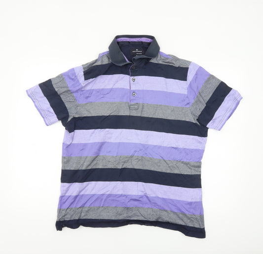 Marks and Spencer Blue Harbour Men's Purple Stripe Polo XL Regular Fit
