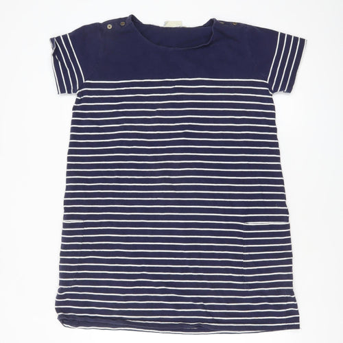JoJo Maman Bébé Women Blue Striped T-Shirt Dress L Casual