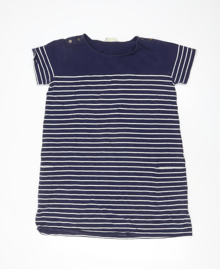 JoJo Maman Bébé Women Blue Striped T-Shirt Dress L Casual
