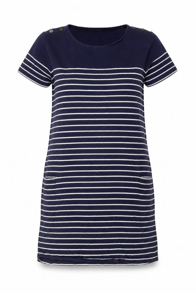 JoJo Maman Bébé Women Blue Striped T-Shirt Dress L Casual