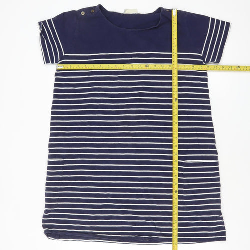 JoJo Maman Bébé Women Blue Striped T-Shirt Dress L Casual