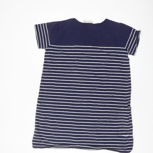JoJo Maman Bébé Women Blue Striped T-Shirt Dress L Casual