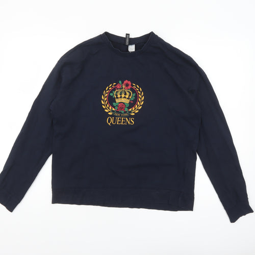 H&M Divided Womens Navy Blue Long Sleeve Crew Neck T-Shirt Size 12