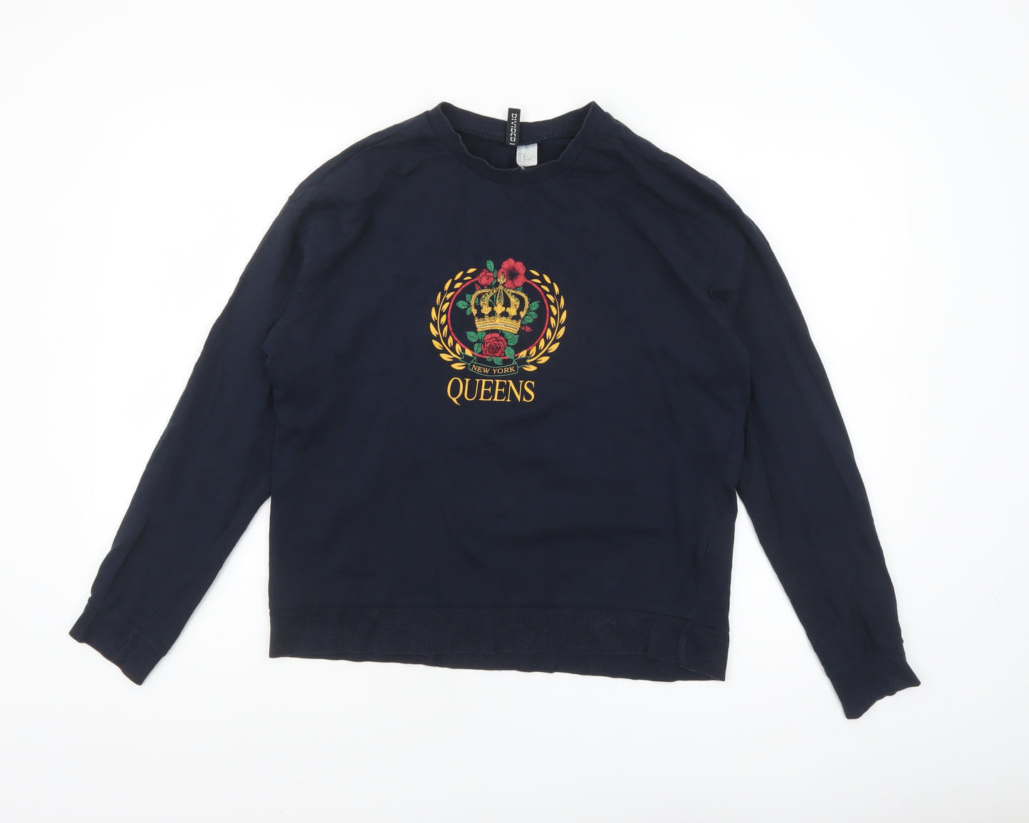 H&M Divided Womens Navy Blue Long Sleeve Crew Neck T-Shirt Size 12