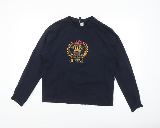 H&M Divided Womens Navy Blue Long Sleeve Crew Neck T-Shirt Size 12