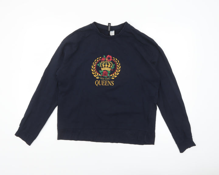 H&M Divided Womens Navy Blue Long Sleeve Crew Neck T-Shirt Size 12