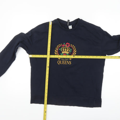 H&M Divided Womens Navy Blue Long Sleeve Crew Neck T-Shirt Size 12