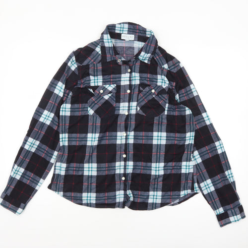 Apricot Womens Blue Plaid Flannel Button-Up Shirt UK 16
