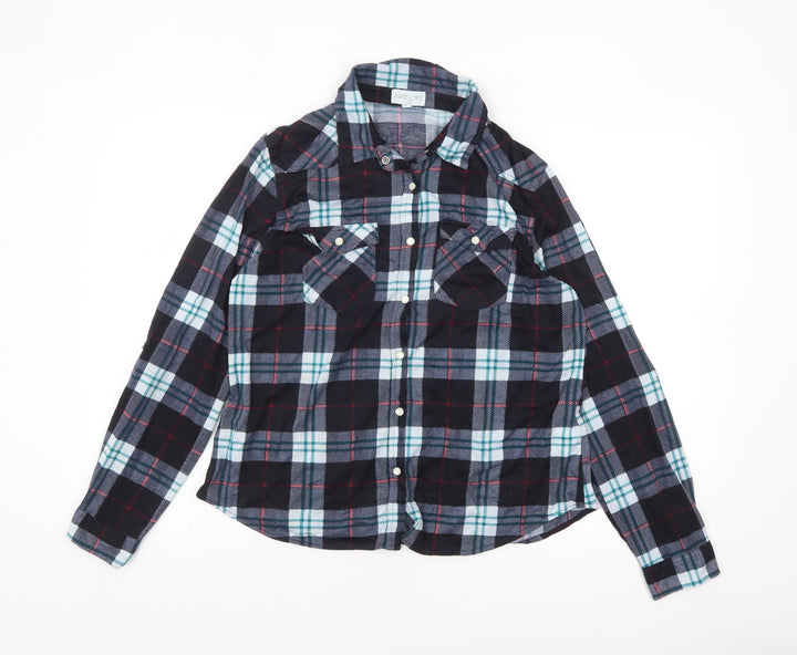 Apricot Womens Blue Plaid Flannel Button-Up Shirt UK 16