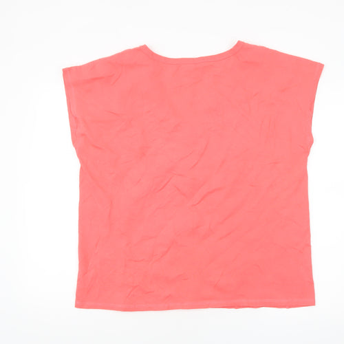 Bonmarché Women Pink Size 18 Cotton Linen Beaded V-Neck T-Shirt