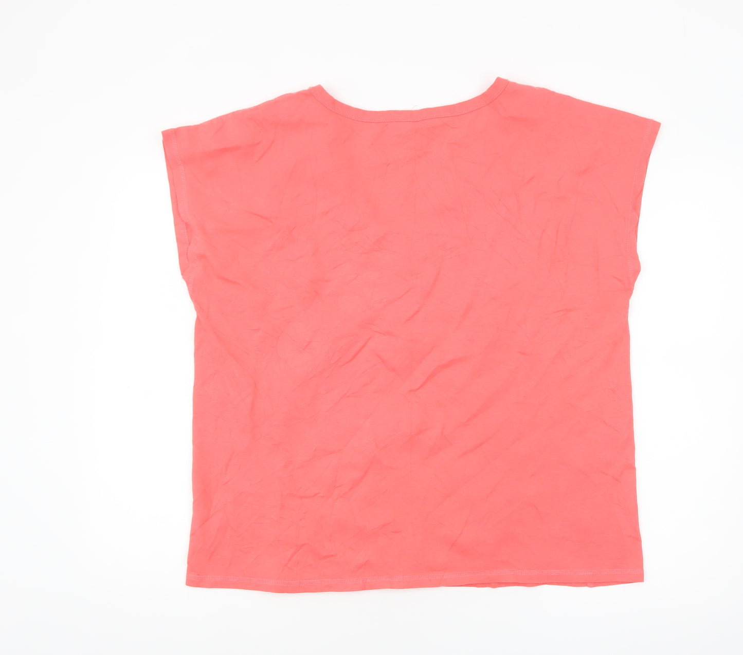 Bonmarché Women Pink Size 18 Cotton Linen Beaded V-Neck T-Shirt