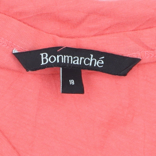 Bonmarché Women Pink Size 18 Cotton Linen Beaded V-Neck T-Shirt