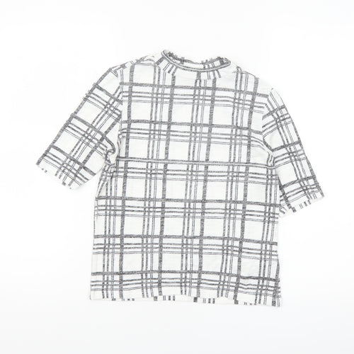Topshop Women’s White Check Short Sleeve High Neck T-Shirt Size 10