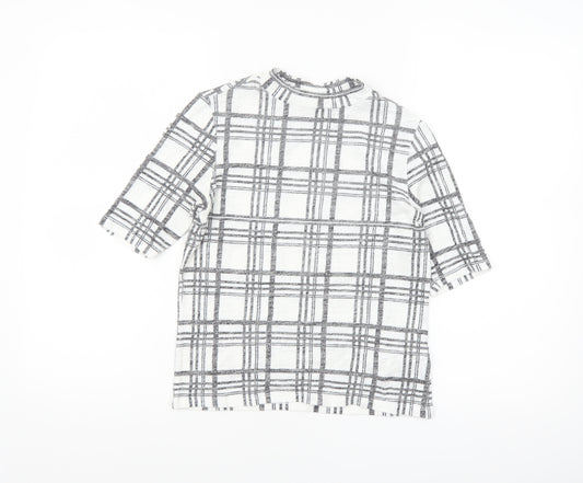 Topshop Women’s White Check Short Sleeve High Neck T-Shirt Size 10