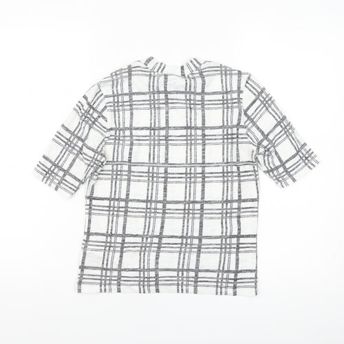 Topshop Women’s White Check Short Sleeve High Neck T-Shirt Size 10