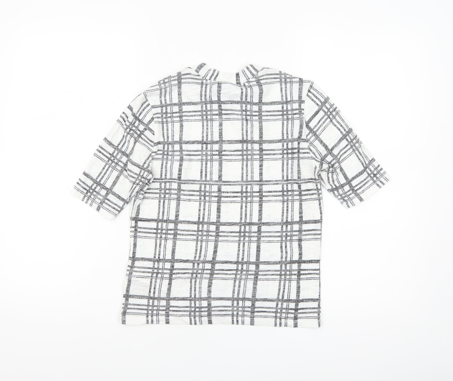 Topshop Women’s White Check Short Sleeve High Neck T-Shirt Size 10