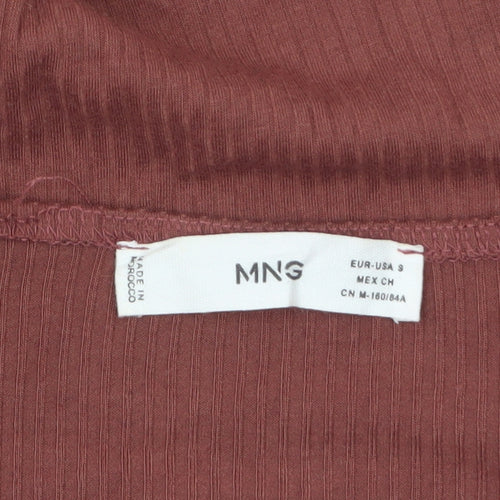 MNG Women Brown Ribbed Long Sleeve V-Neck Bodysuit Size S