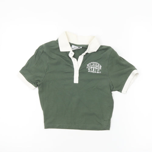 MSU Michigan State University Women's Green Cropped Polo Shirt 2XS