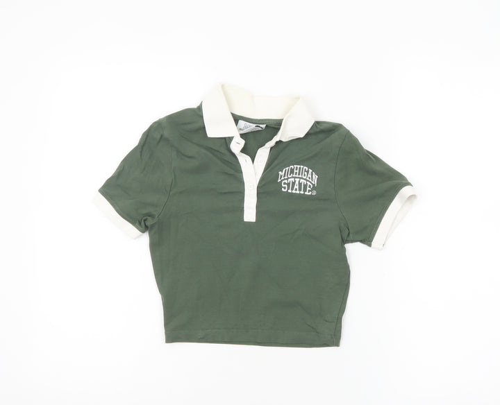 MSU Michigan State University Women's Green Cropped Polo Shirt 2XS