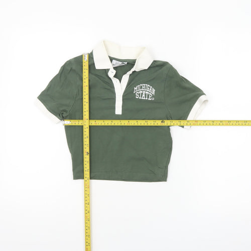 MSU Michigan State University Women's Green Cropped Polo Shirt 2XS