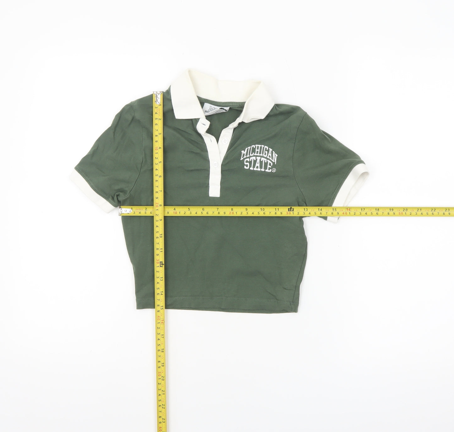MSU Michigan State University Women's Green Cropped Polo Shirt 2XS