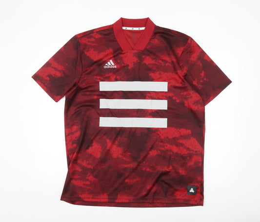 Adidas Men’s Red Camouflage Short Sleeve V-Neck Athletic Jersey T-Shirt M