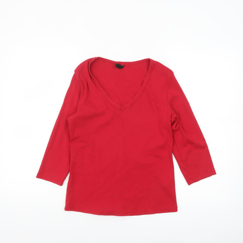 Marks and Spencer Women's Red V-Neck 3/4 Sleeve Cotton T-Shirt Size 14
