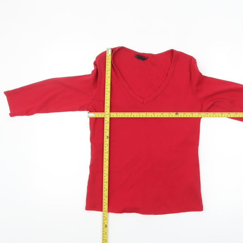 Marks and Spencer Women's Red V-Neck 3/4 Sleeve Cotton T-Shirt Size 14