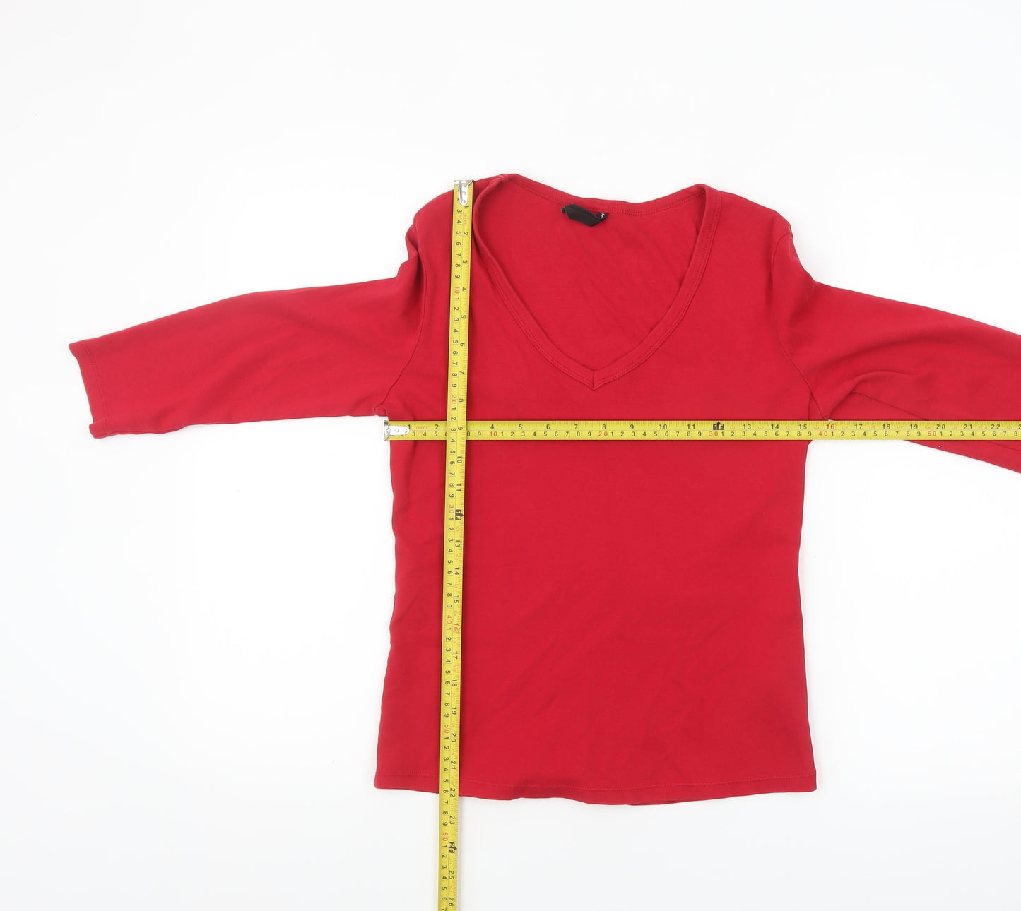 Marks and Spencer Women's Red V-Neck 3/4 Sleeve Cotton T-Shirt Size 14