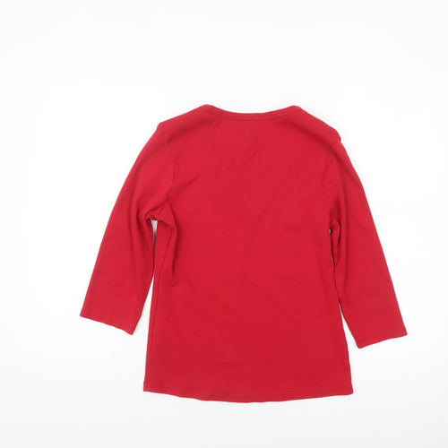 Marks and Spencer Women's Red V-Neck 3/4 Sleeve Cotton T-Shirt Size 14