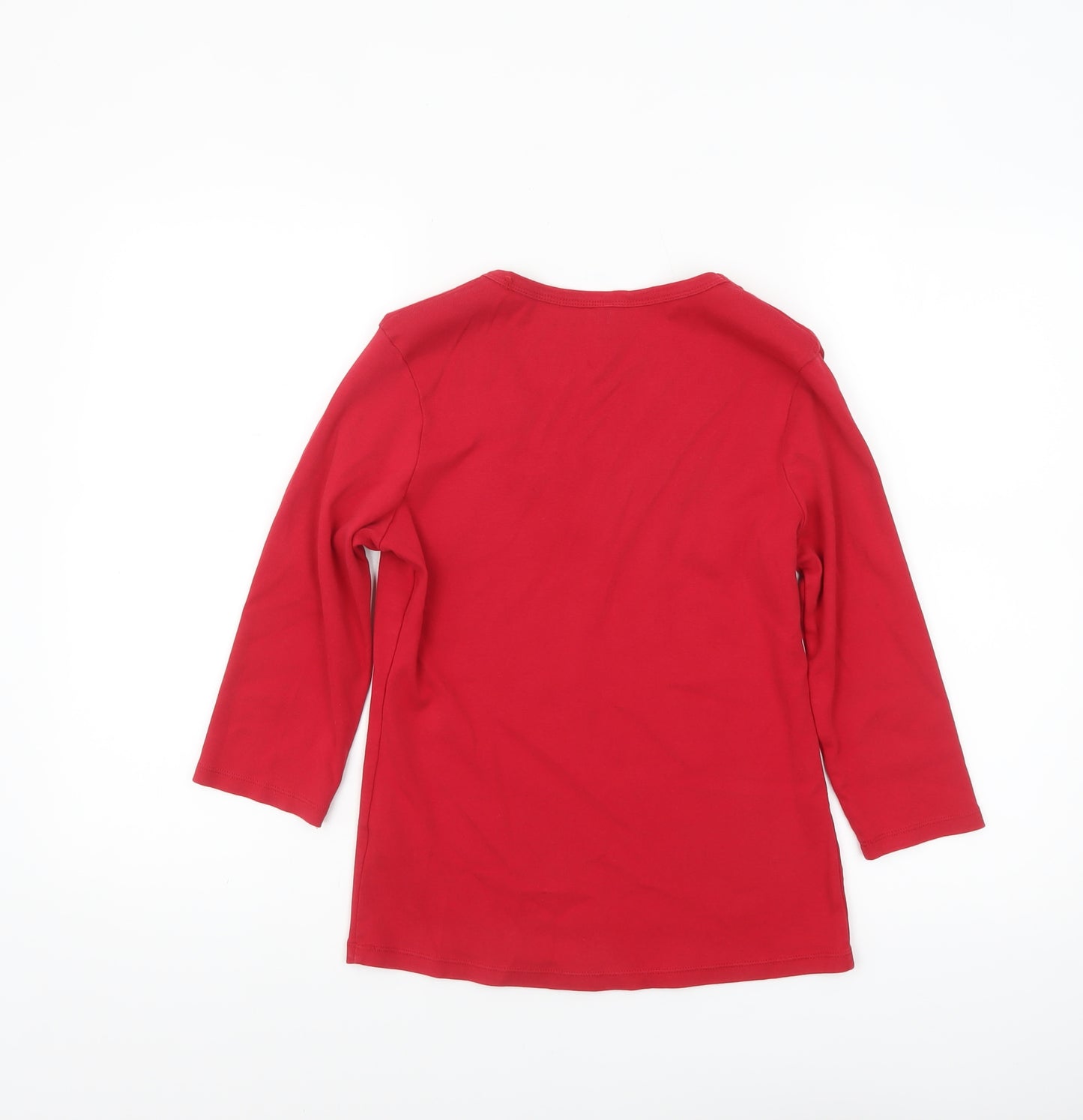 Marks and Spencer Women's Red V-Neck 3/4 Sleeve Cotton T-Shirt Size 14