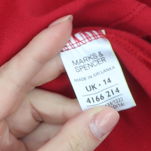 Marks and Spencer Women's Red V-Neck 3/4 Sleeve Cotton T-Shirt Size 14