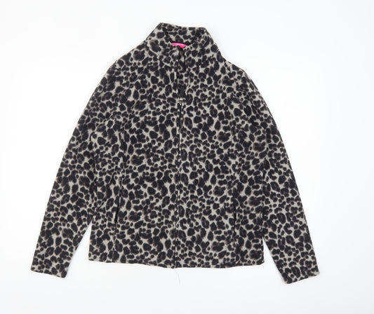 Marks and Spencer Womens Grey Leopard Print Fleece Zip Jacket Size 14