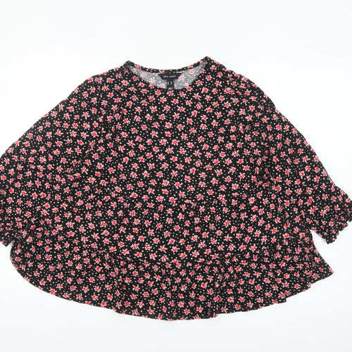 New Look Women’s Black Floral Tunic Blouse Size 14 Long Sleeve