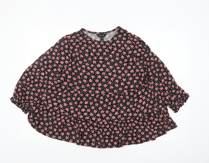 New Look Women’s Black Floral Tunic Blouse Size 14 Long Sleeve