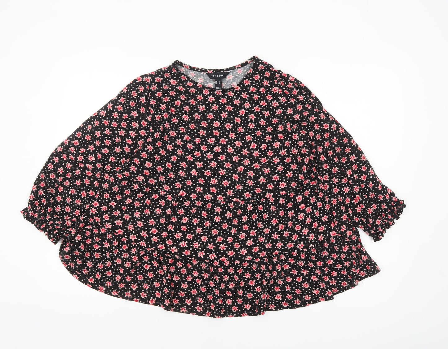 New Look Women’s Black Floral Tunic Blouse Size 14 Long Sleeve