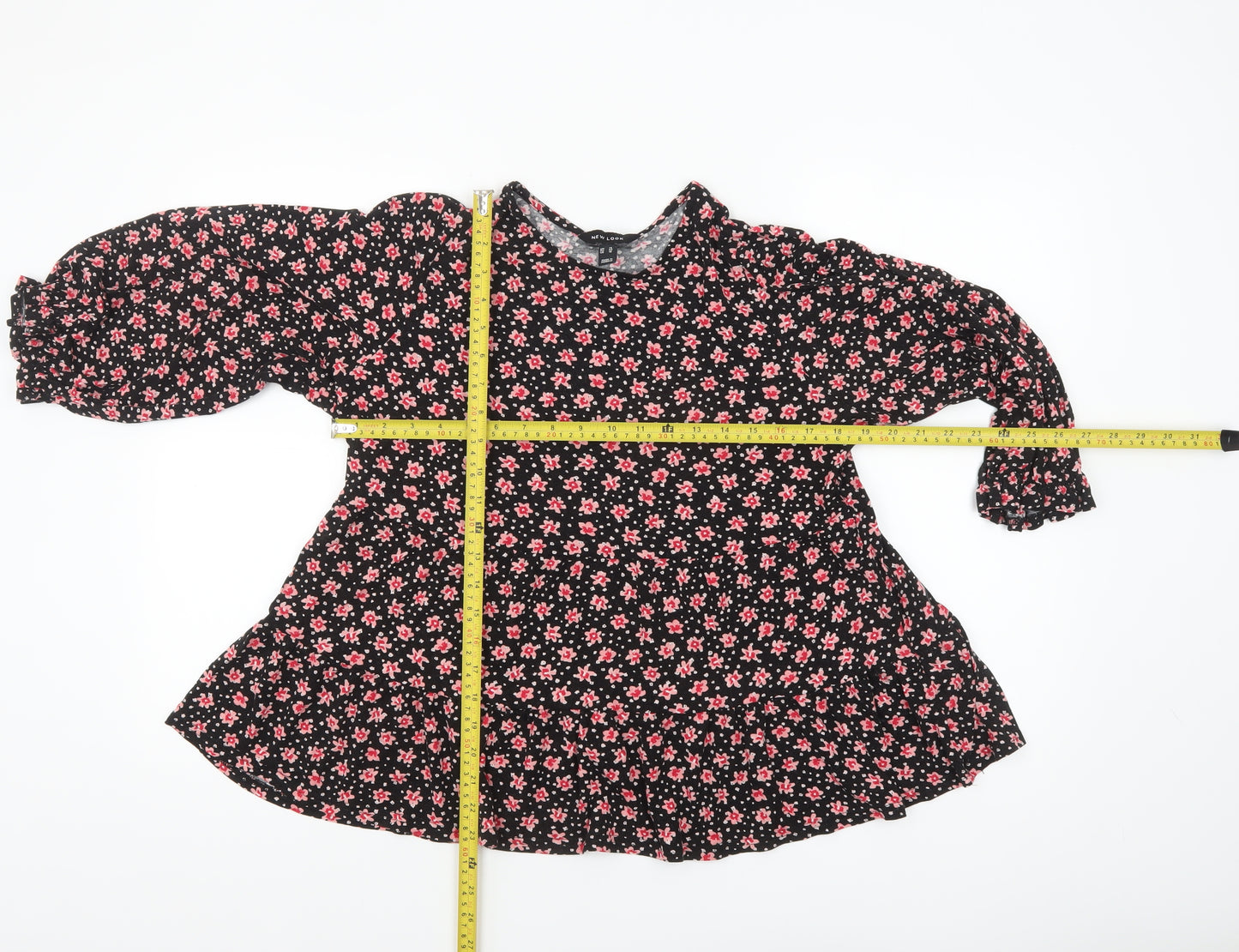New Look Women’s Black Floral Tunic Blouse Size 14 Long Sleeve