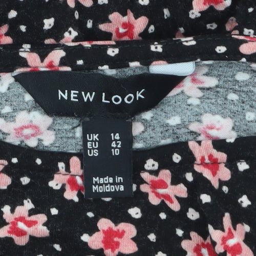 New Look Women’s Black Floral Tunic Blouse Size 14 Long Sleeve