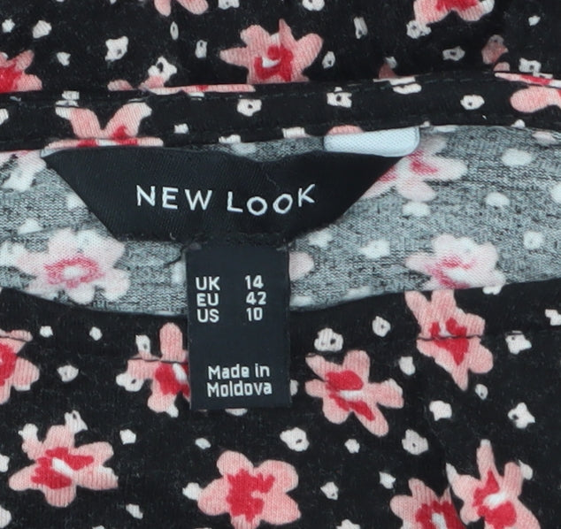 New Look Women’s Black Floral Tunic Blouse Size 14 Long Sleeve
