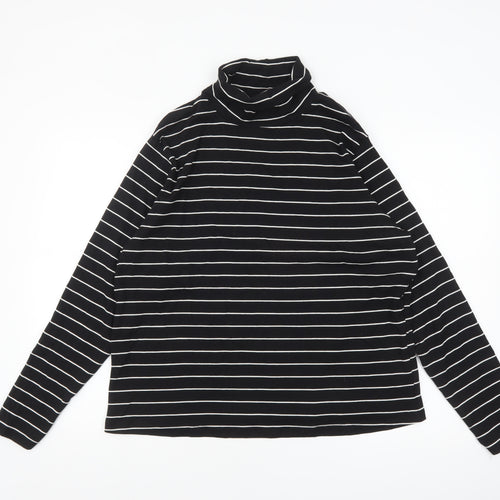 Dunnes Women Black Striped Roll Neck Long Sleeve Cotton Blend Top 2XL
