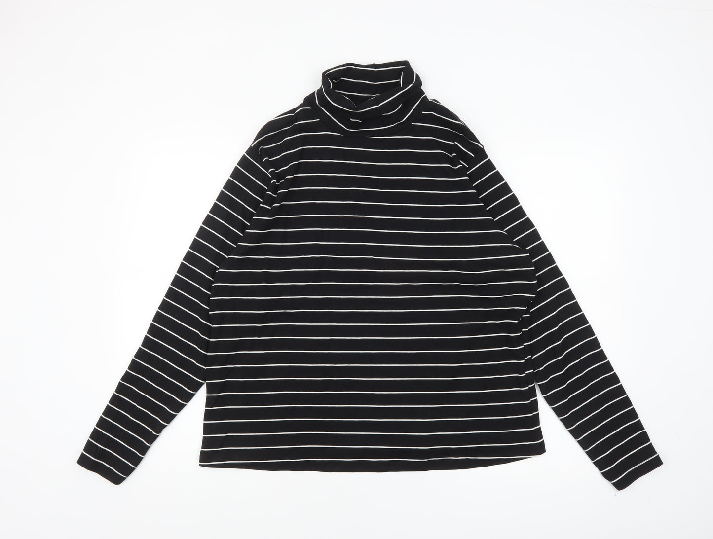 Dunnes Women Black Striped Roll Neck Long Sleeve Cotton Blend Top 2XL