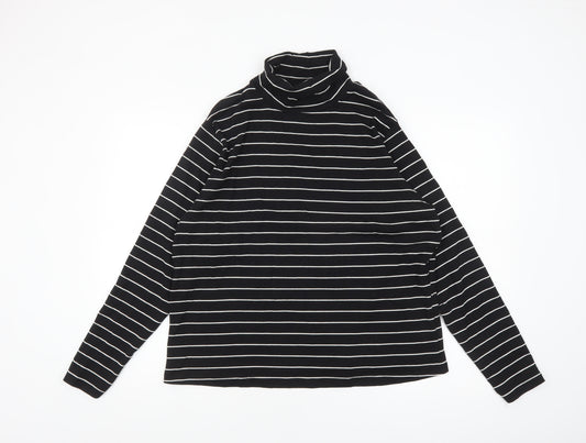 Dunnes Women Black Striped Roll Neck Long Sleeve Cotton Blend Top 2XL