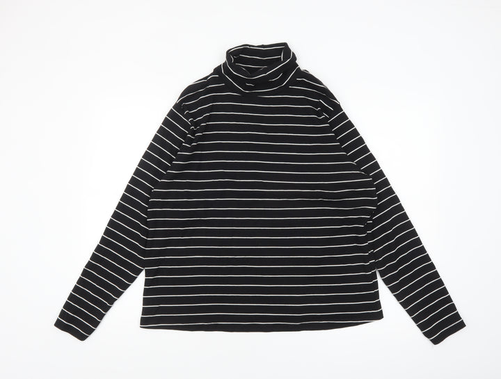 Dunnes Women Black Striped Roll Neck Long Sleeve Cotton Blend Top 2XL