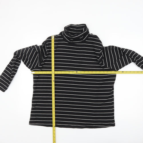 Dunnes Women Black Striped Roll Neck Long Sleeve Cotton Blend Top 2XL