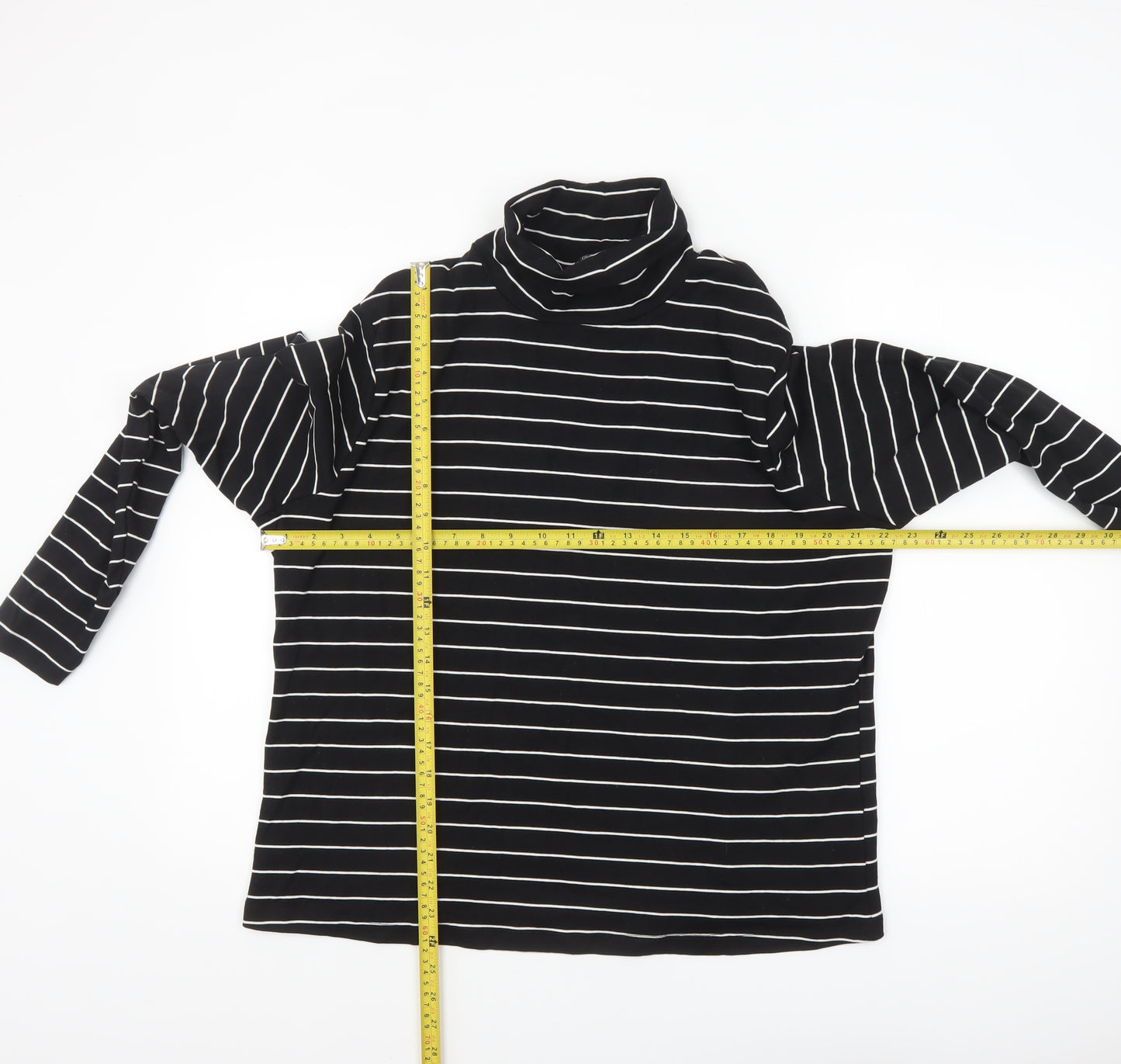 Dunnes Women Black Striped Roll Neck Long Sleeve Cotton Blend Top 2XL