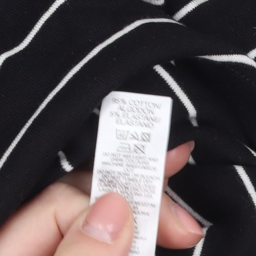 Dunnes Women Black Striped Roll Neck Long Sleeve Cotton Blend Top 2XL