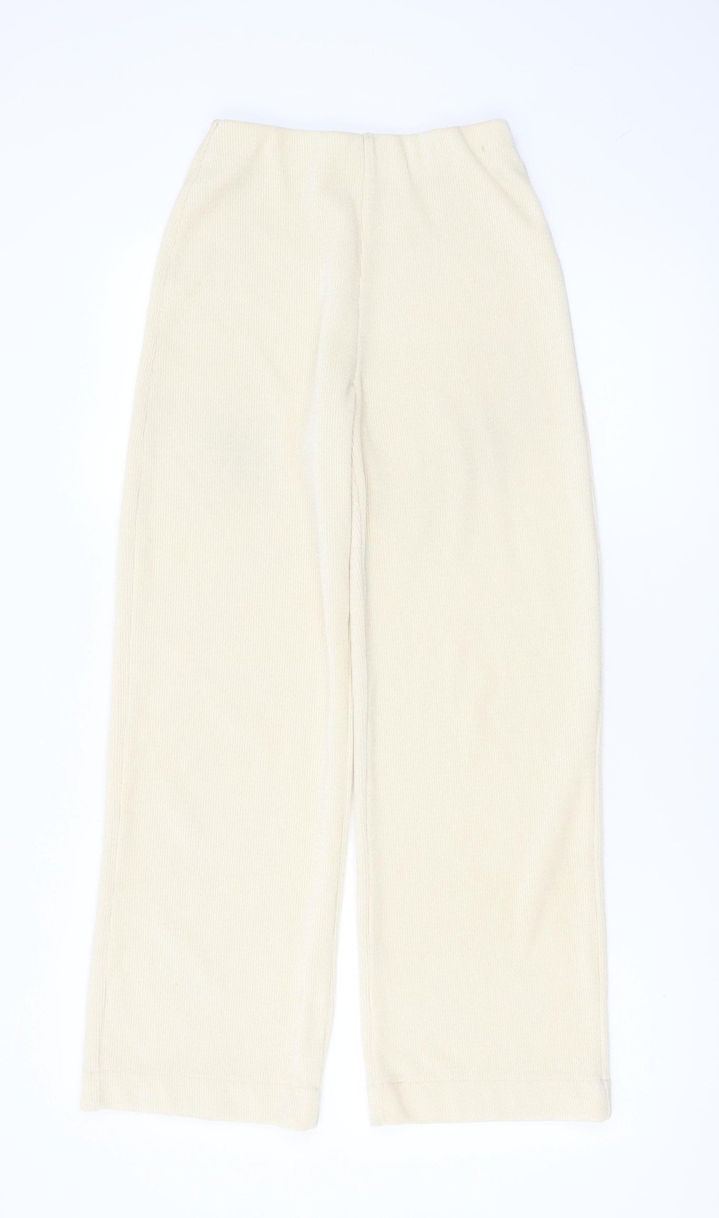 MNG Women Beige Wide-Leg Corduroy Trousers Size S
